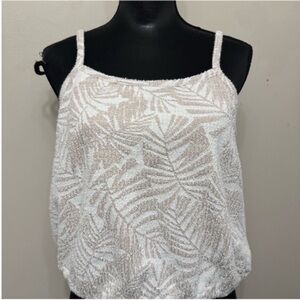 LOFT Women’s White and Beige  Leaf-Print Top M